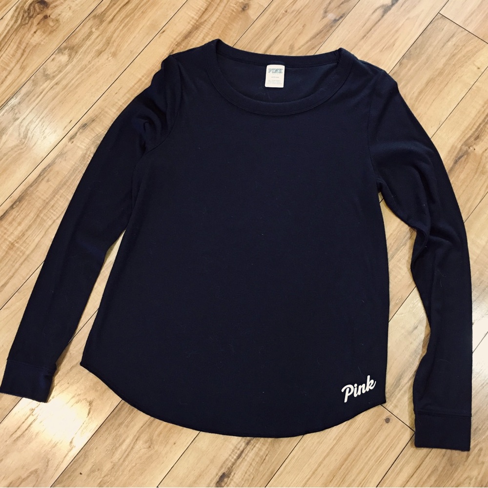 Victoria Secret Pink ribbed knit cotton long sleeve tee shirt top athlesiure